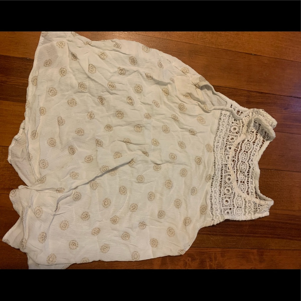 White tank top with gold and lace details